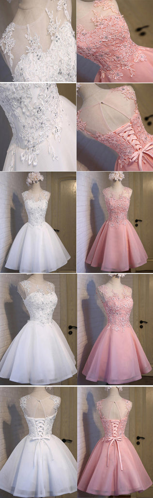 Lovely Pink Appliques Beads Sequins Sleeveless Clairvoyant Outfit Lace Up Back Organza Homecoming Dress,BD0132