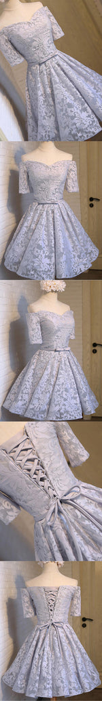 Cute A-line Half Sleeve Sweetheart Lace Up Back Organza Floral Prints Knee Length Homecoming Dress,BD0138