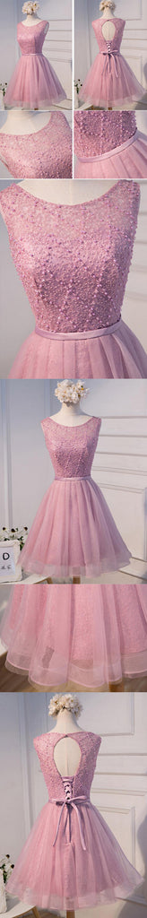 Elegant Diamond Beads  Lace Organza Sleeveless Scoop Neckline Lace Up Back For Teen Lovely Homecoming Dress,BD0127