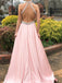 Blush Pink A-line Halter Sleeveless Long Prom Dress Evening Dress, OL701