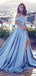 Elegant Off shoulder A-line Side Slit Satin Long Prom Dresses.DB10086