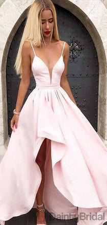 Sexy V-Neck High-Low Satin Long Prom Dresses.DB10079