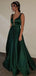 Sexy Satin V-neck A-Line Long Prom Dresses Backless Evening Dresses.DB10080