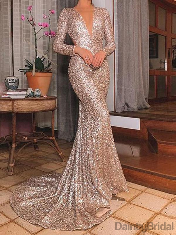 Sexy Deep V-Neck Sequin Open Back Mermaid Prom Dresses.DB10081 DaintyBridal Sexy Deep V-Neck Sequin Open Back Mermaid Prom Dresses.DB10081 DaintyBridal