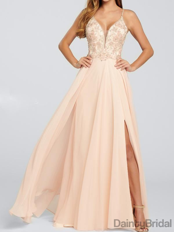 Charming Chiffon V-Neck Side Slit Long Prom Dresses.DB010084