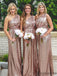Popular Sequin Asymmetric Floor Length A-Line Long Bridesmaid Dress.DB10015