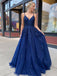 Charming Spaghetti Strap A-line Tulle Lace Long Prom Dresses Evening Dresses.DB10609