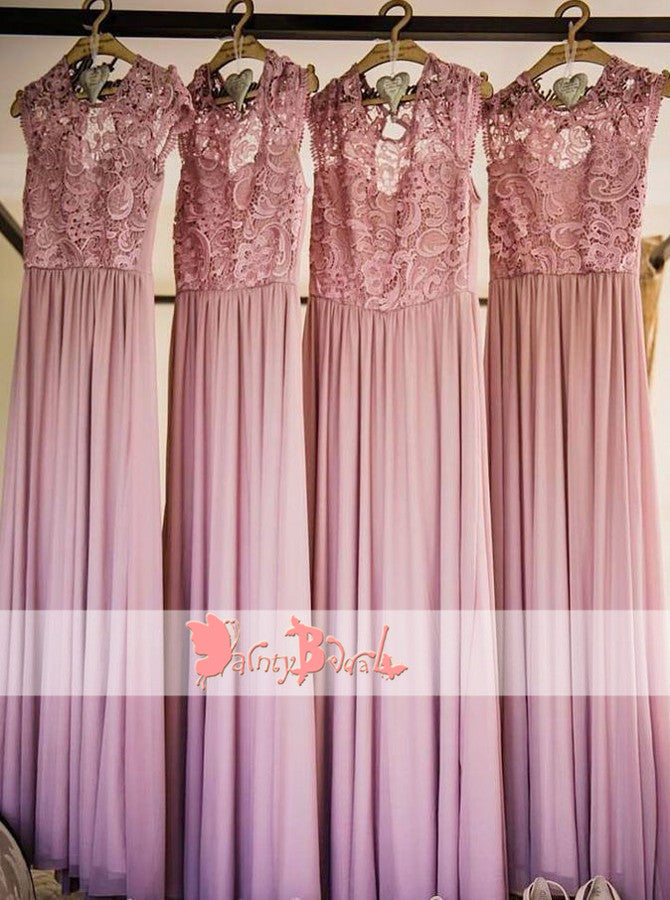 Fashion Affordable Light Purple Lace Top Cap Sleeve Jewel Neckline Bridesmaid Dresses,DB096