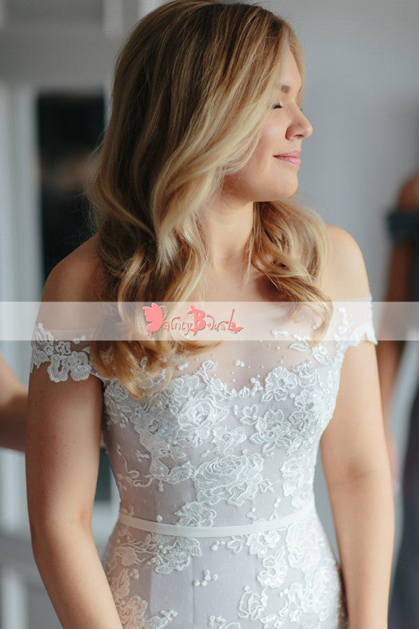 Popular Off The Shoulder Lace Appliques Stunning Mermaid With Train  Wedding Dresses,DB0119