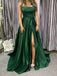 Elegant Dark Green A-line Satin Long Prom Dress Evening Dress with Side Slit, OL712