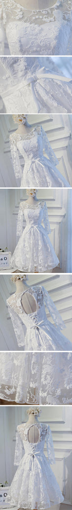 Elegant Long Sleeve  Clairvoyant Outfit Keyhole  Lace Up Back  Organza Full  Lace Knee Length Homecoming Dress,BD0130