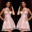 Elegant  A-line Pink Halter Lace Appliques Sleeveless Backless V-neck  Knee-length Homecoming Dress,BD0102