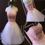 Pink  A-line Strapless Sweetheart  Lace Beads Flower Appliques Lace Up Back Tulle Above Knee Length Homecoming Dress,BD0114