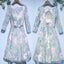 Junior Pretty Organza Long Sleeve Floral Prints Lace Up Back Bow Sash Homecoming Dresses, WG31