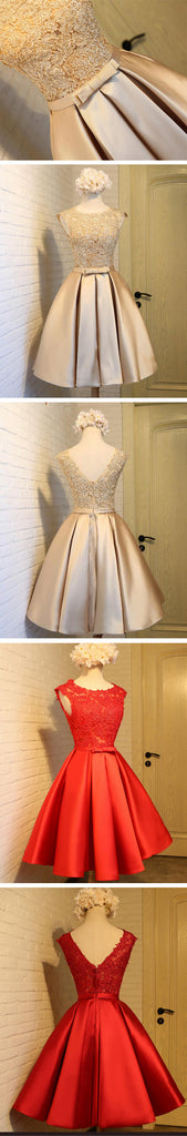 Vintage Sleeveless Appliques Satin Skirt V-back A-line Knee Length  For Teen Homecoming Dress,BD0131