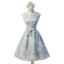 Vintage Sleeveless Round Neck Keyhole Lace Up Back Bow Sash Printing Tulle Knee Length Homecoming Dress,BD0118