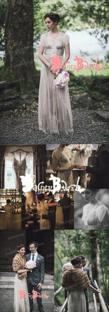 Vintage Gorgeous Sequins Short Sleeve V-neck Charming Floor Length Wedding Party Dresses,DB0101