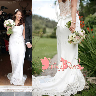 Unique Design Lace Back With Bow Sash Sleeveless Round Neck Mermaid  Wedding Party Dresses,DB0102