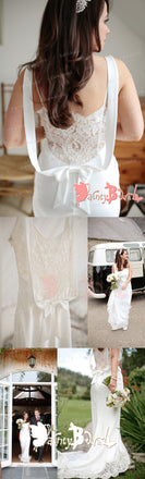 Unique Design Lace Back With Bow Sash Sleeveless Round Neck Mermaid  Wedding Party Dresses,DB0102