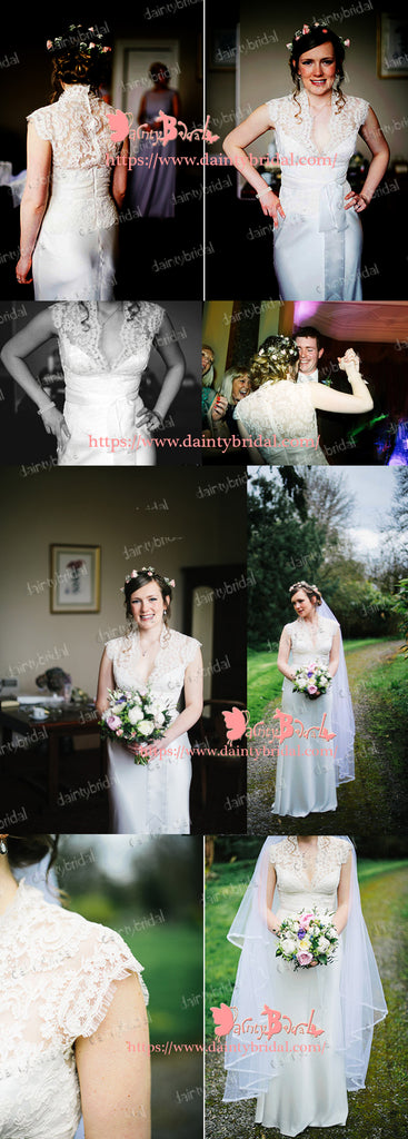 Vintage Ivory Cap Sleeve See-Through Lace Back Elegant Wedding Party Wedding Dresses,DB0103