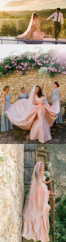 Simple Charming Blush Pink Satin Spaghetti Strap Mermaid  Detachable Skirt Wedding Dresses,DB0107