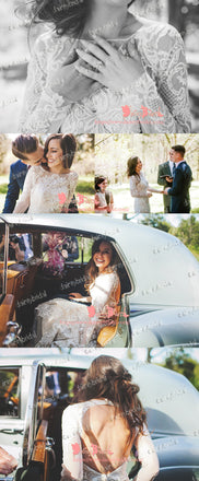 Gorgeous Ivory Lace Long Sleeve Portrait Neck Open Back Mermaid  Wedding Dresses,DB0113