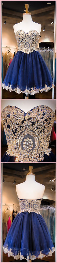 Short  Sweetheart Sleeveless Lace Rhinestone Beads Royal Blue Appliques Open Back Chiffon  Homecoming Dress,BD0115
