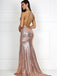 Mermaid Halter V-neck Long Sequined Prom Dresses With Split, OL657
