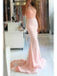 Mermaid High Neck Sweep Trailig Pink Satin with Beading Lace Prom Dress, OL688