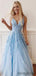 Elegant spaghetti strap v-neck lace tulle floor length prom dress.DB10010