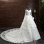 Gorgeous Princess Lace Appliques Beading Off Shoulder Ruffles Ball Gown Detachable Watteau Train Wedding Dress,DB090