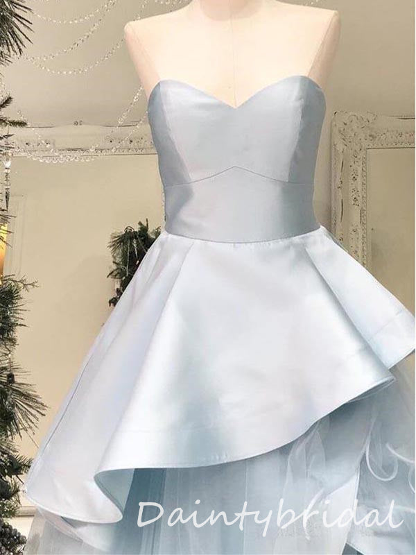 Elegant Light Blue Satin Tulle Sweetheart A-line Long Prom Dresses Evening Dress, OL883