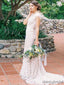 Charming A-Line Scoop Neckline Cap Sleeves Sweep Train,Sexy Open Back Long Wedding Dresses.DB10075